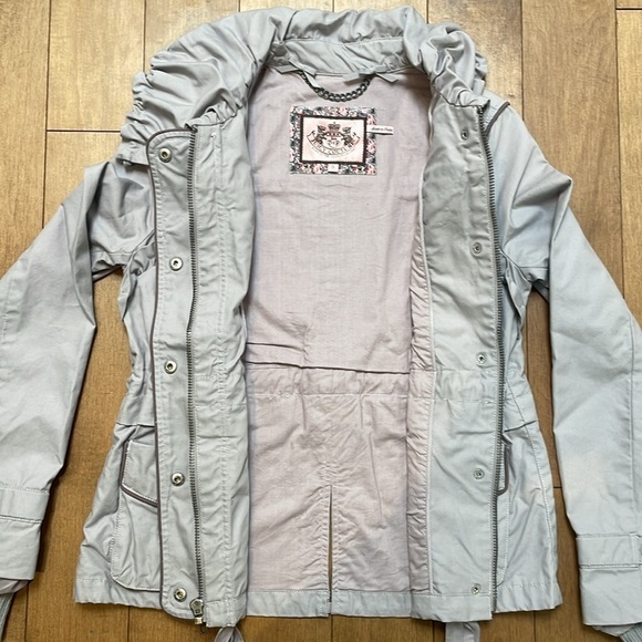 Juicy Couture Womens Drawstring Jacket Coat utility SMALL Lavender Gray Zipper - Picture 13 of 15